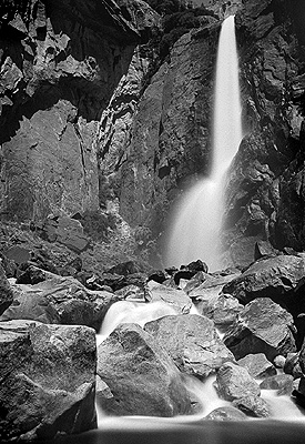 Lower Yosemite Falls, moonlight
